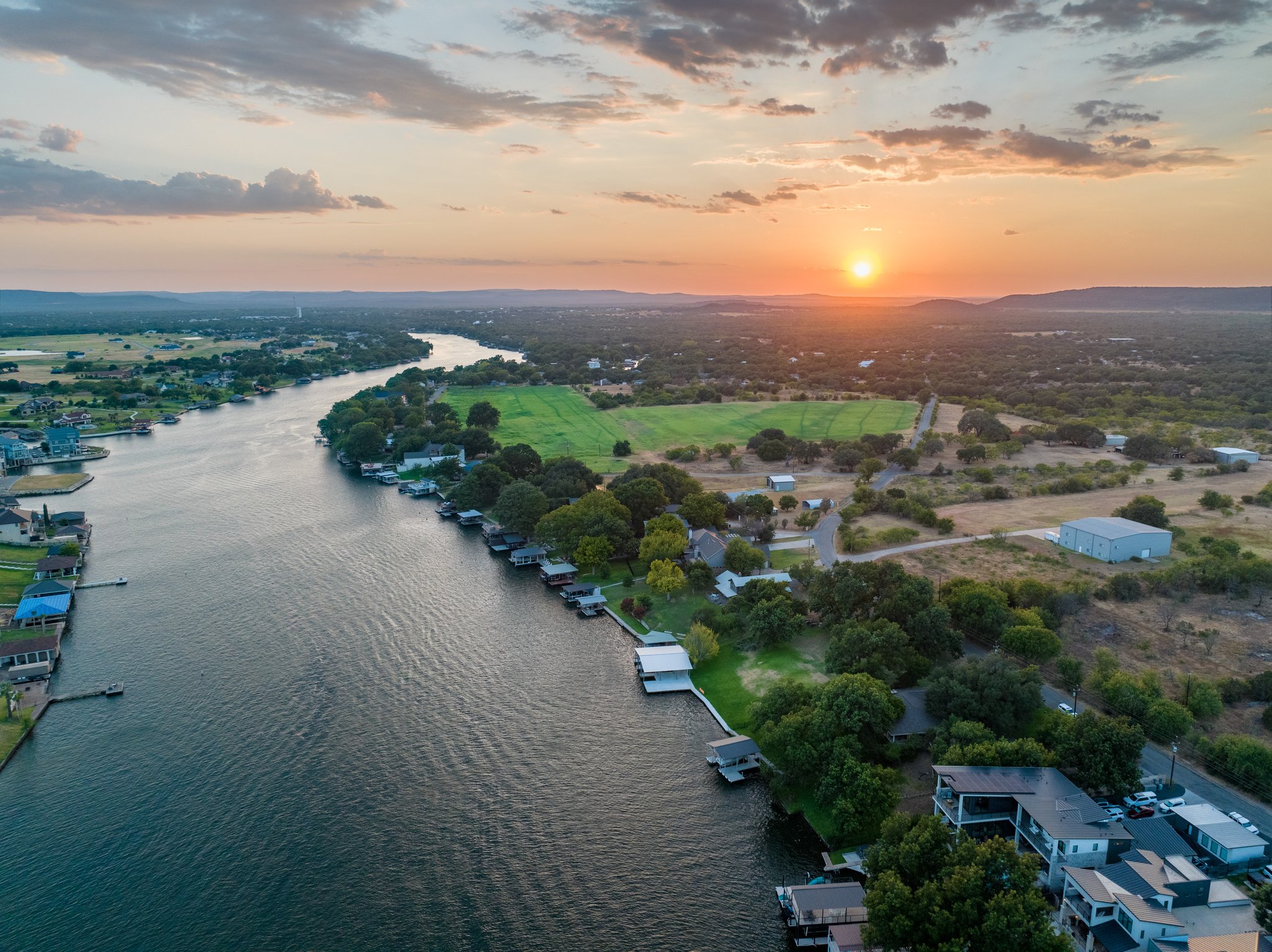 Luxury custom home on Lake LBJ in Kingsland Texas at Sunsetbuilt by Goliath Luxury Homes